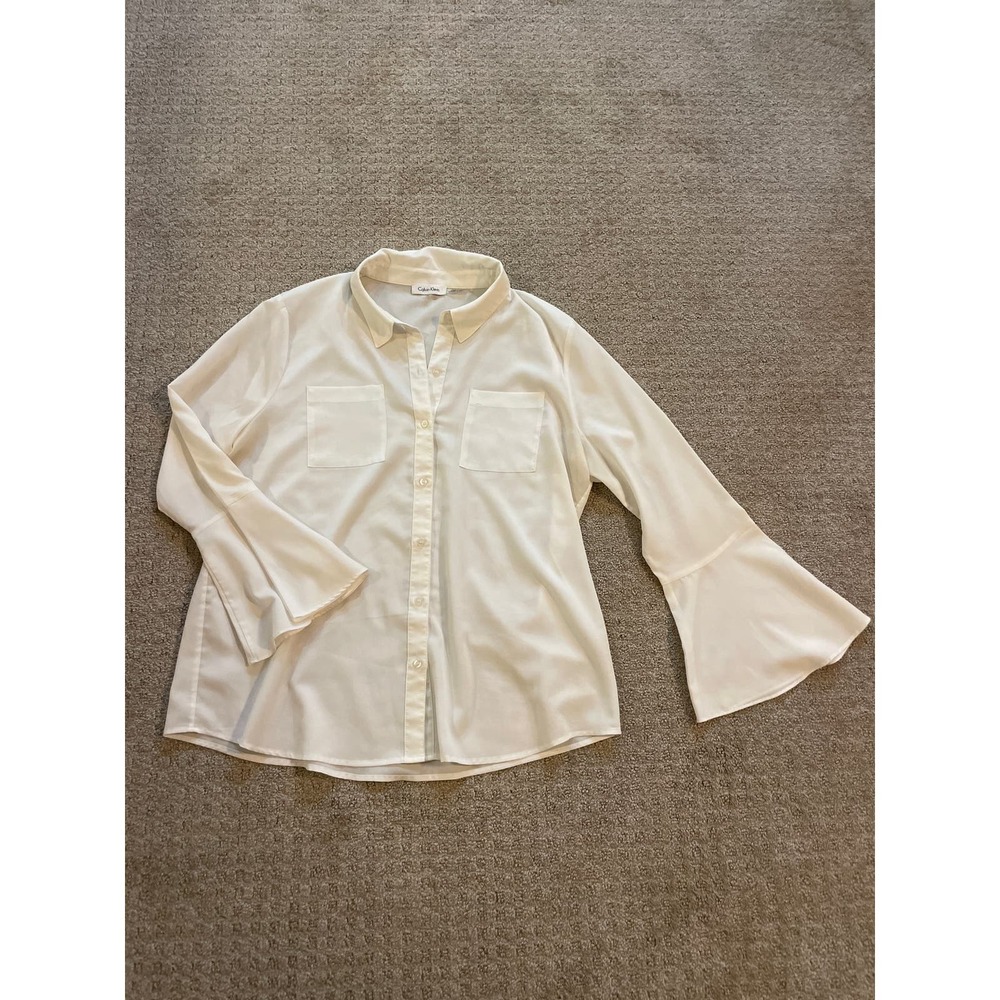 Calvin Klein White Long Sleeve Button Down Bell Top XL